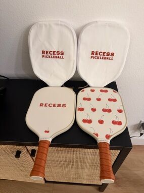 Recess Pickleball Paddle Set - Cream with Cherry Print
